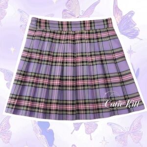 Chic Plaid Skater Skirt - Lavender and Green